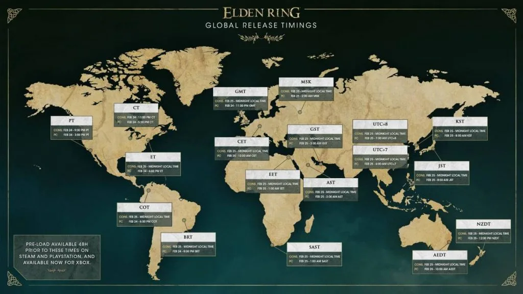 أوقات الإصدار العالمي Elden Ring