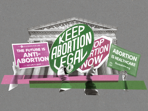 صورة توضيحية للإشارات المؤيدة والمعارضة للإجهاض أمام المحكمة العليا