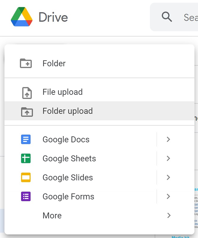 في Google Drive ، يمكنك تحميل ملفاتك وبياناتك عن طريق الضغط على الزر 