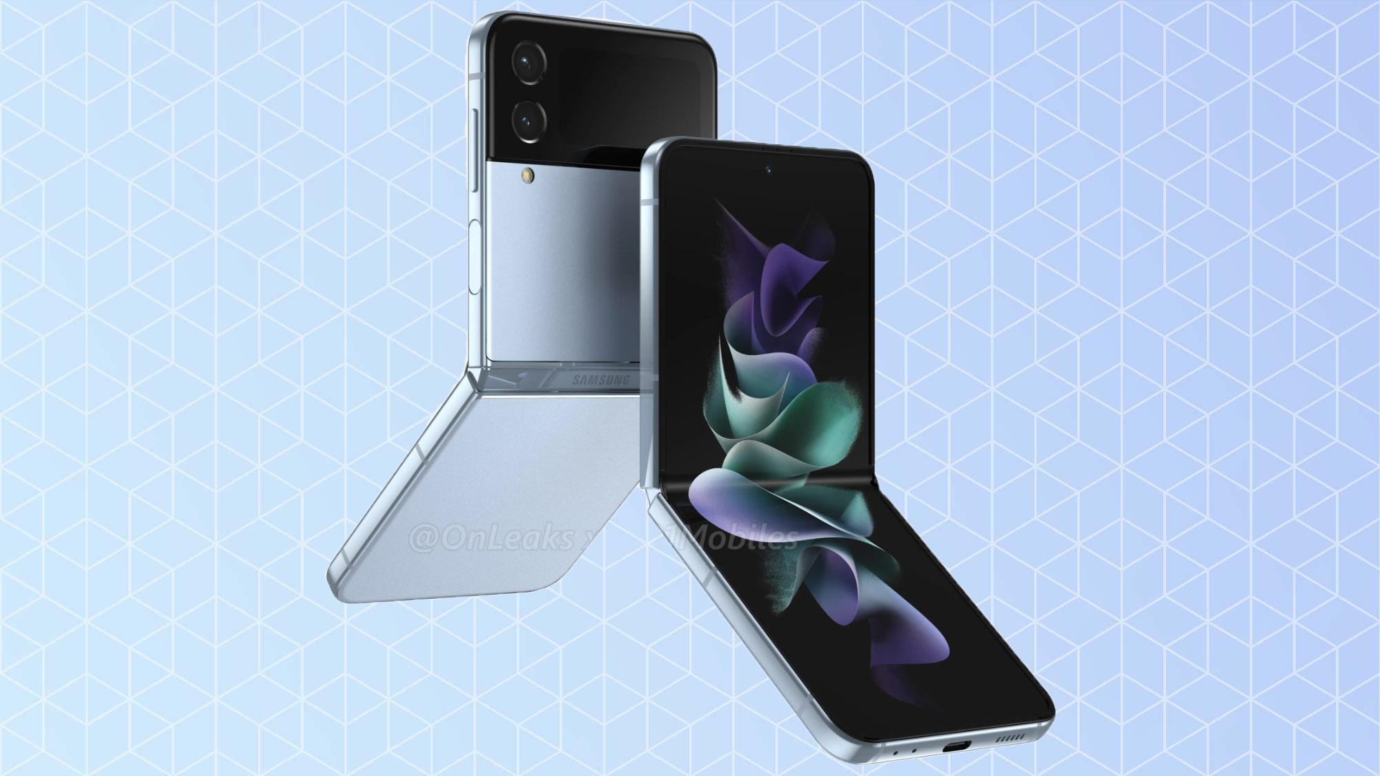 عروض غير رسمية لجهاز Samsung Galaxy Z Flip 4 ، مفتوح جزئيًا من الأمام والخلف
