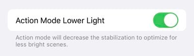 إعدادات iPhone 14 Pro وضع الإجراء ضوء منخفض