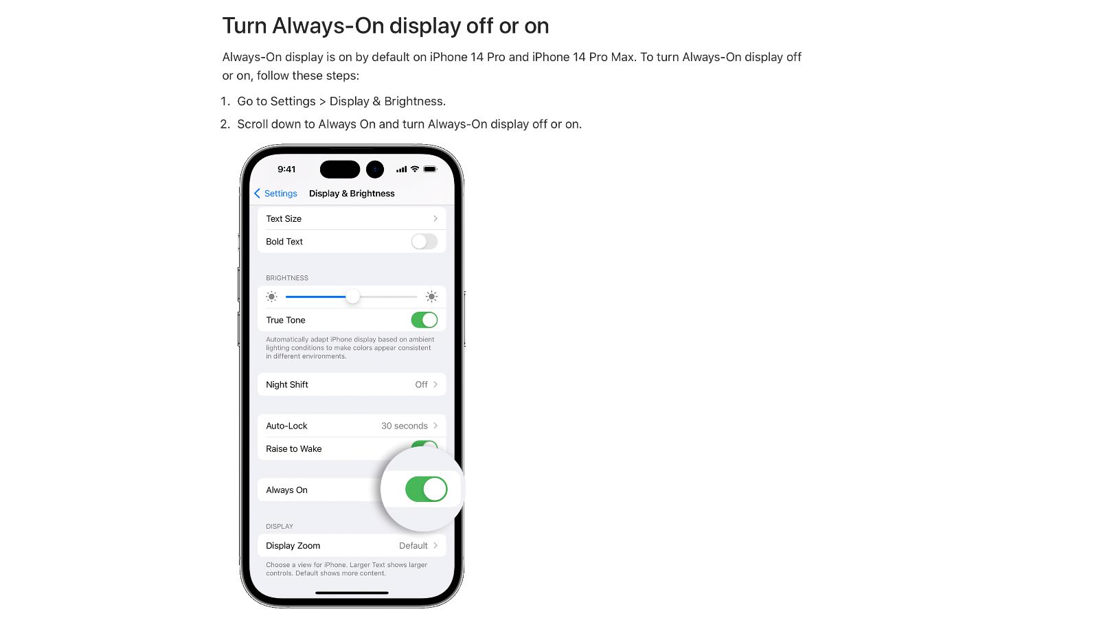 iPhone 14 Pro دائمًا معروض على مستند دعم الشاشة