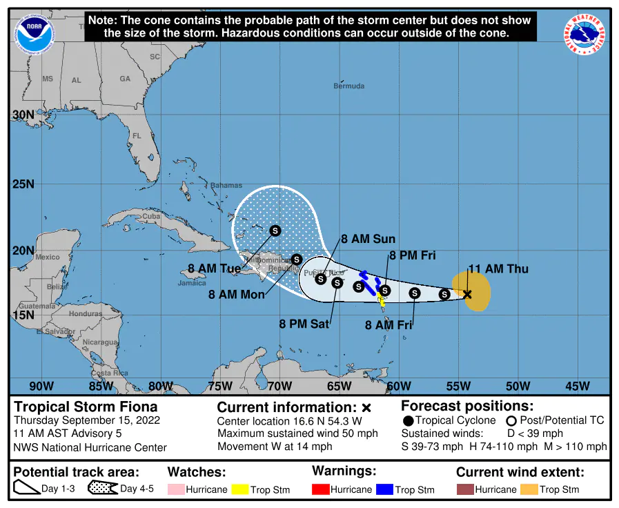 تتشكل العاصفة الاستوائية فيونا ، قريبًا لتضرب جزر الأنتيل الصغرى ، بورتوريكو