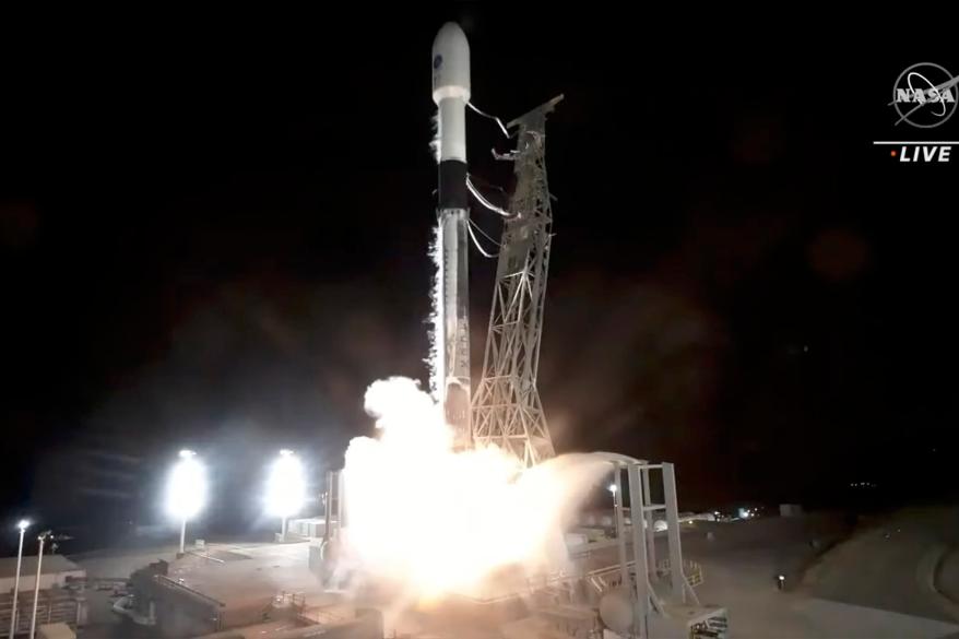 A SpaceX rocket carrying the satellite's surface water and ocean terrain lifts off from Vandenberg Space Force Base in California, Friday, Dec. 16, 2022.